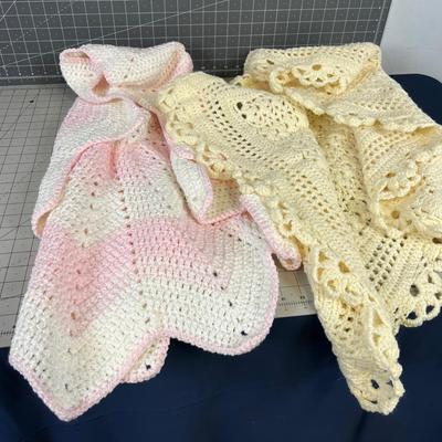 2 Hand made Crocheted baby Blankets 