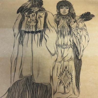 Native American Pencil Drawing Signed Dan Begay