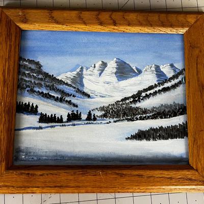 Winter Mountain Scene, Acrylic on Board 
