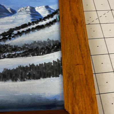 Winter Mountain Scene, Acrylic on Board 