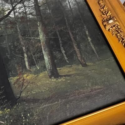 Antique Oil Painting, No Signed. Full Moon Camping by the Pond 