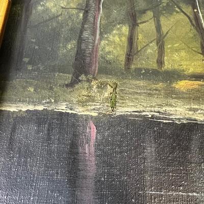 Antique Oil Painting, No Signed. Full Moon Camping by the Pond 