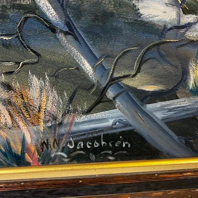 WN Jacobsen Utah Artist of River & Mountains Oil on Board