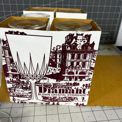 DIAMANT Blown Crystal 10 oz. Goblets in Original Box (6) 