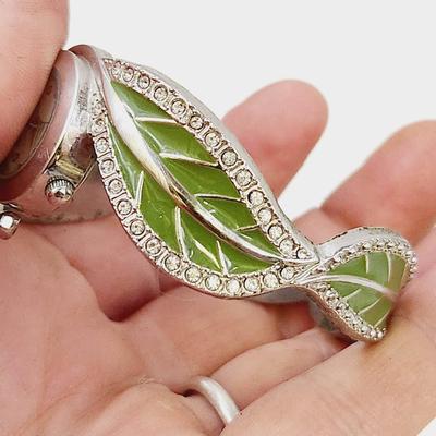 STUDIO TIME SILVER TONED LEAF RHINESTONE HINDGE WATCH