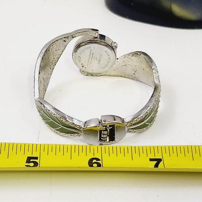 STUDIO TIME SILVER TONED LEAF RHINESTONE HINDGE WATCH