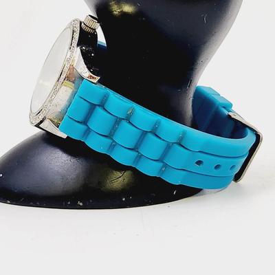 RUMOURS BIG DIAL RHINESTONE TEAL BUCKLE WATCH