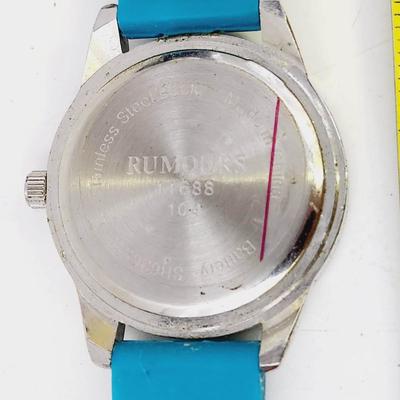 RUMOURS BIG DIAL RHINESTONE TEAL BUCKLE WATCH