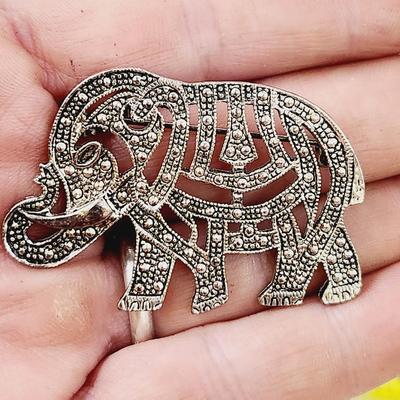 SILVER TONED FAUX JEWELED ELEPHANT PINS