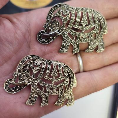 SILVER TONED FAUX JEWELED ELEPHANT PINS