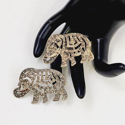 SILVER TONED FAUX JEWELED ELEPHANT PINS