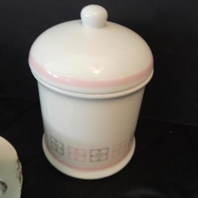 Nice variety of Dishware / chinaware and a neat wooden and wire basket