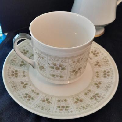 Nice variety of Dishware / chinaware and a neat wooden and wire basket