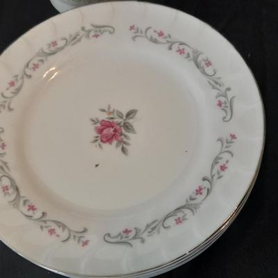 Nice variety of Dishware / chinaware and a neat wooden and wire basket