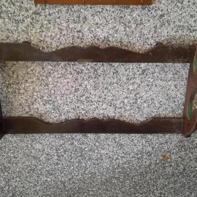 Vintage wooden gun rack, and a wall shelf