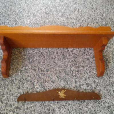 Vintage wooden gun rack, and a wall shelf