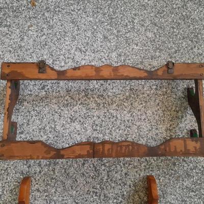 Vintage wooden gun rack, and a wall shelf