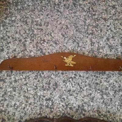 Vintage wooden gun rack, and a wall shelf