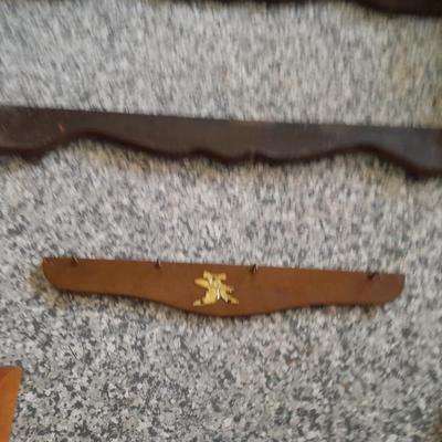 Vintage wooden gun rack, and a wall shelf