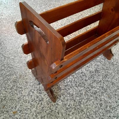 Nice wooden magazine rack, and a small wall shelf