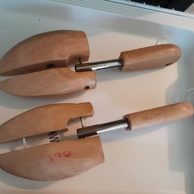 Closet organizing Rack Shelving and shoe holder with wooden shoe stretchers