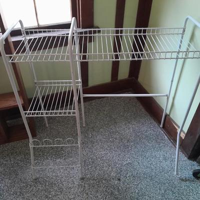 Closet organizing Rack Shelving and shoe holder with wooden shoe stretchers