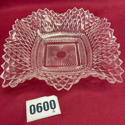 Indiana Glass Co.-clear,square,ruffled diamond point dish
