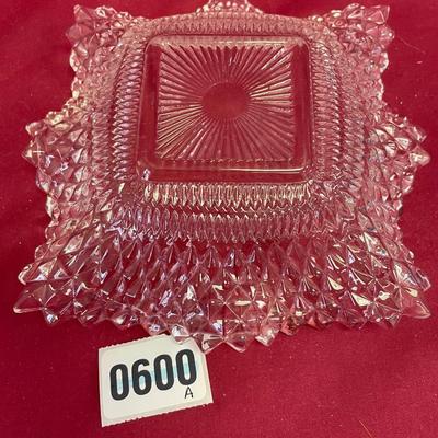 Indiana Glass Co.-clear,square,ruffled diamond point dish