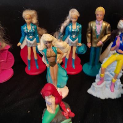 McDonalds Happy meal barbie dolls and Disney Figures with green mcDonalds box