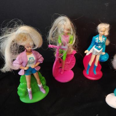 McDonalds Happy meal barbie dolls and Disney Figures with green mcDonalds box