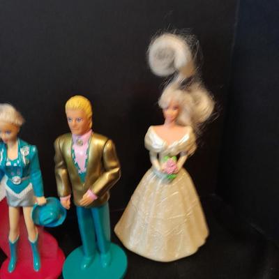 McDonalds Happy meal barbie dolls and Disney Figures with green mcDonalds box