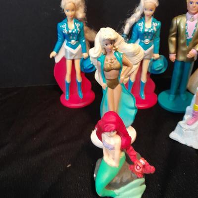 McDonalds Happy meal barbie dolls and Disney Figures with green mcDonalds box