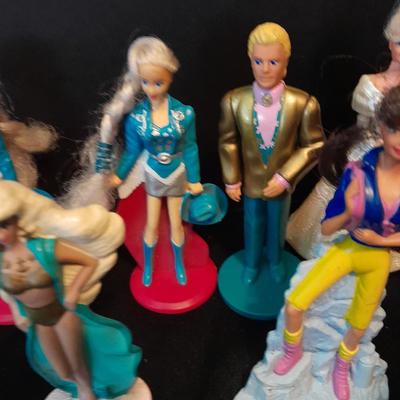 McDonalds Happy meal barbie dolls and Disney Figures with green mcDonalds box