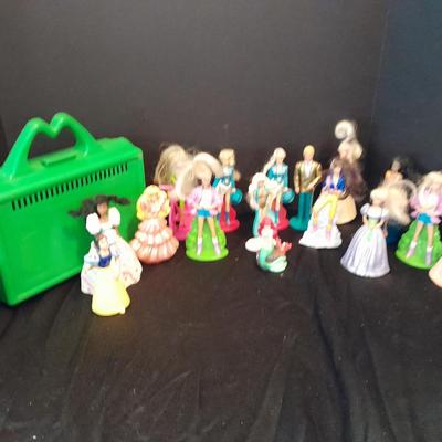 McDonalds Happy meal barbie dolls and Disney Figures with green mcDonalds box
