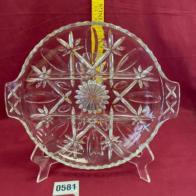 Anchor Hocking glass cross & olive pattern 3 part relish dish