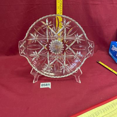 Anchor Hocking glass cross & olive pattern 3 part relish dish