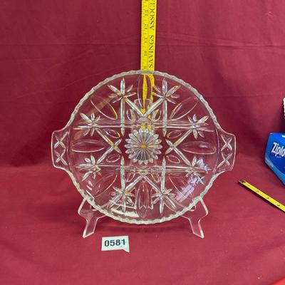 Anchor Hocking glass cross & olive pattern 3 part relish dish