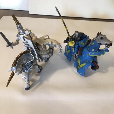 Papo Knights on horses, one with tag