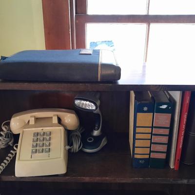 Vintage push button Tabletop telephone, Book with hidden compartment, and more