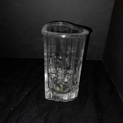 Avon Fostoria heart shaped bud vase and an early era Cable Crimped Opalescent Pedestal Footed plate.