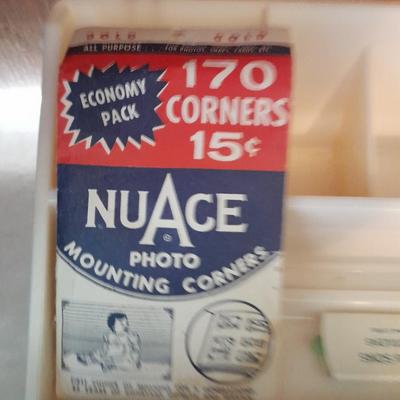 Assortment of office supplies, vintage typewriter items, power strip, office organization and more