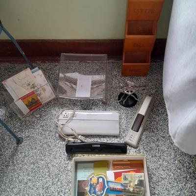 Office Organization, vintage swingline stapler, 3-hole punch, light, Greeting cards and more.
