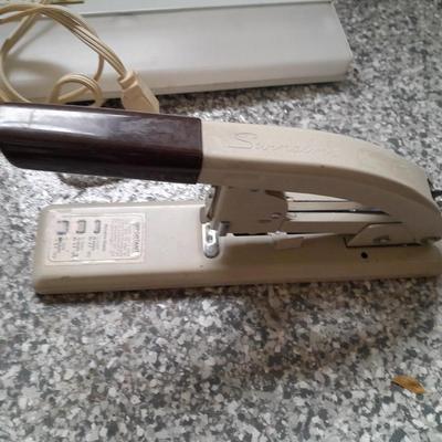 Office Organization, vintage swingline stapler, 3-hole punch, light, Greeting cards and more.