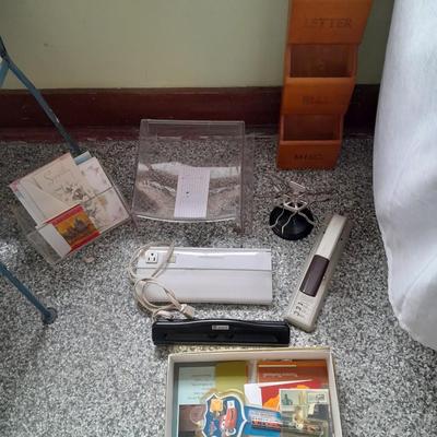 Office Organization, vintage swingline stapler, 3-hole punch, light, Greeting cards and more.