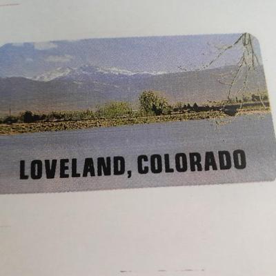 12 white salad plates with Loveland Colorado scenery transfers in boxes (1)