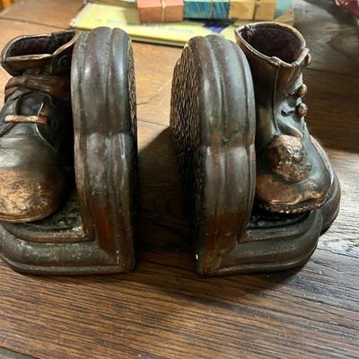 Vintage Bronzed Baby Shoe Book Ends
