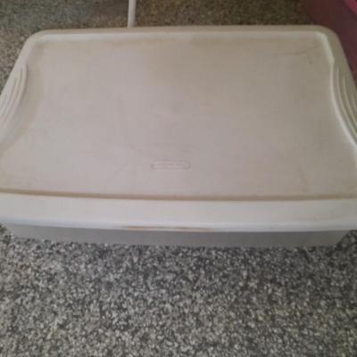 Four Plastic Storage totes of various sizes