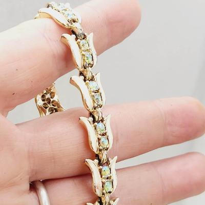 VINTAGE BEAUTIFUL TULIP & RHINESTONE BRACELET