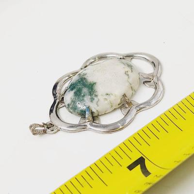 TREE AGATE SILVER TONED PENDANT