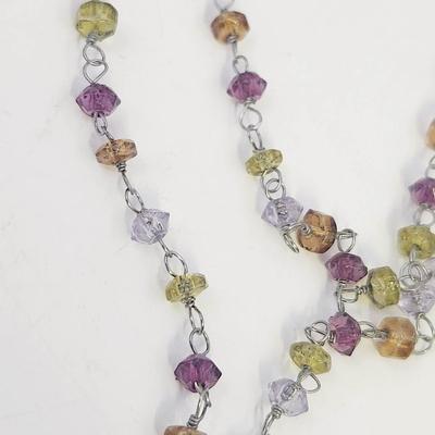 STUNNING BEADED CHAIN NECKLACE W/ BEAUTIFUL PURPLE PENDANT STONE